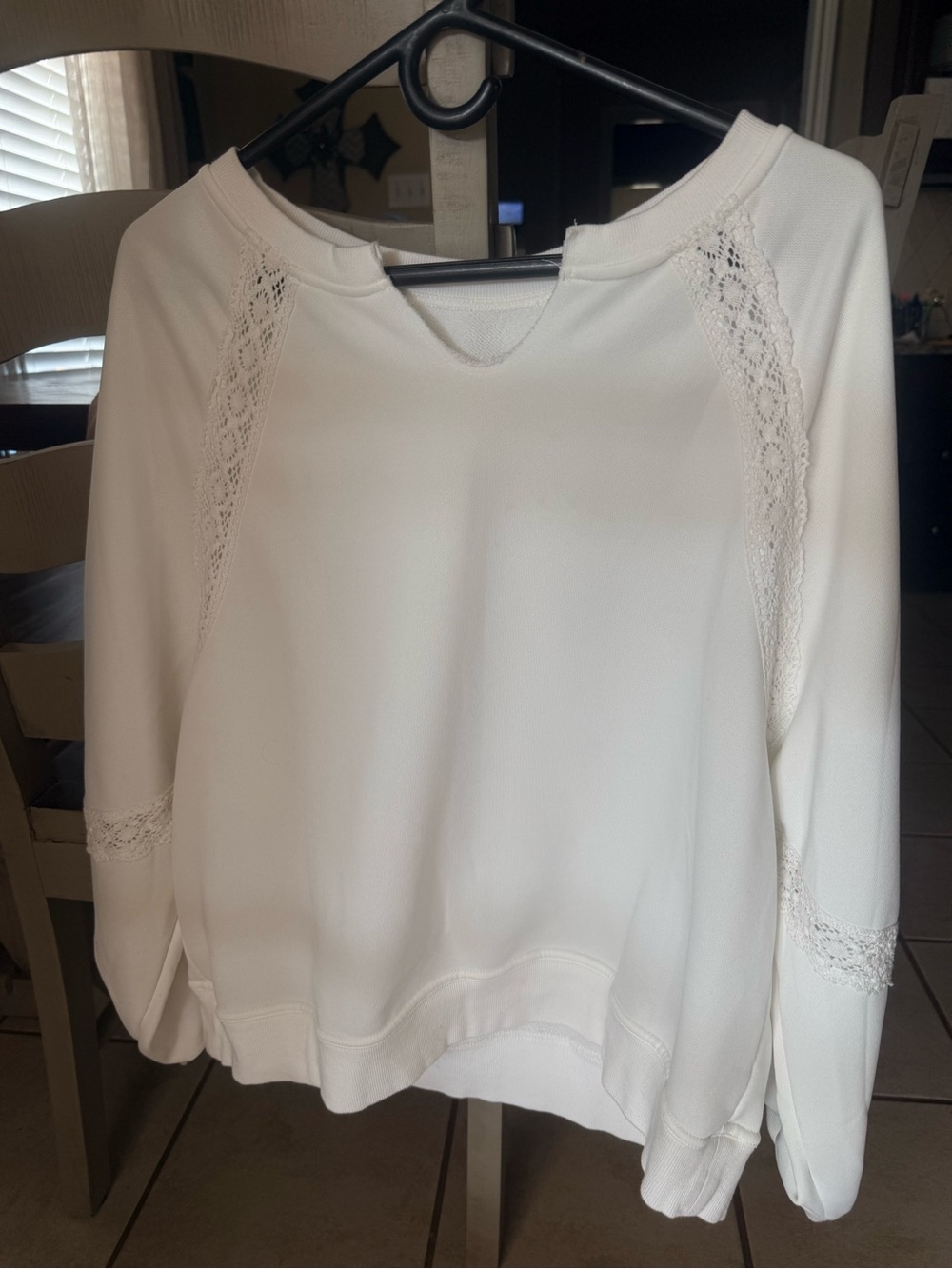 Aerie Women's White Lace-Trim Pullover Top, Size Large!